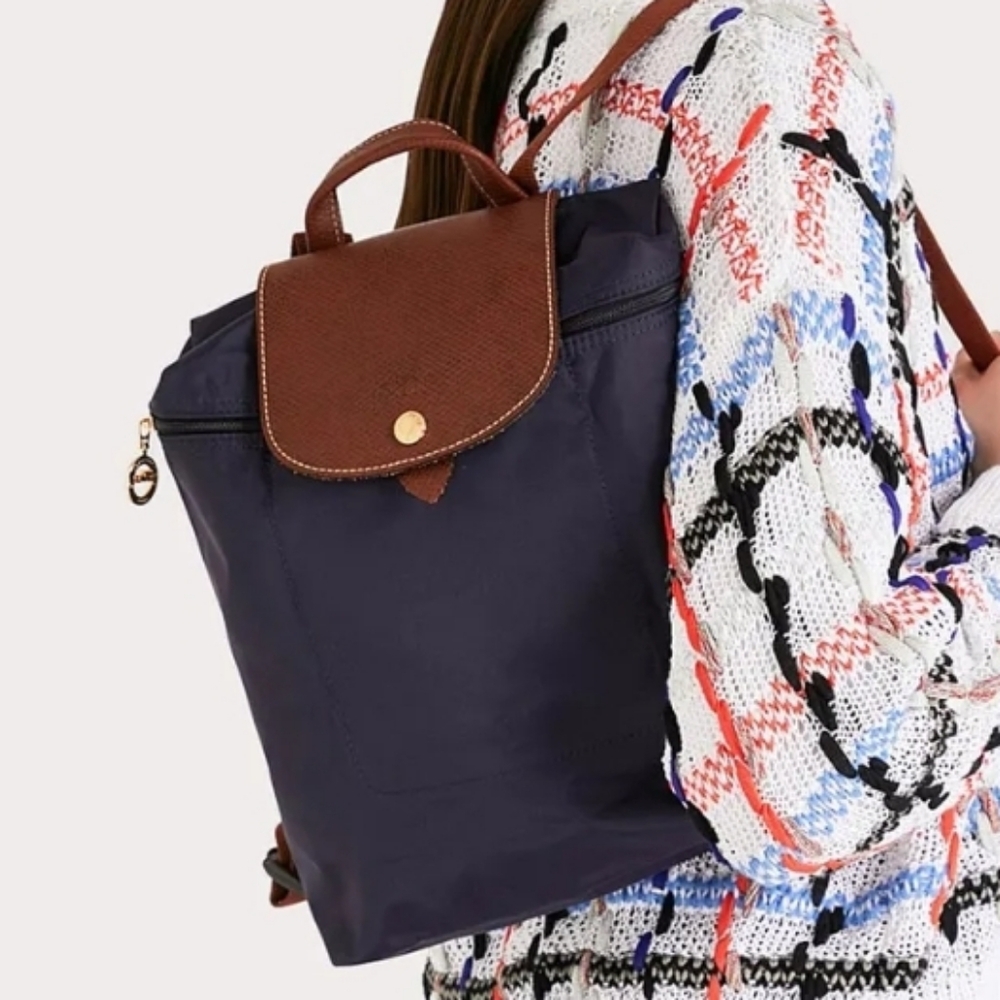 Longchamp Le Pliage Foldable Backpack Navy Blue.